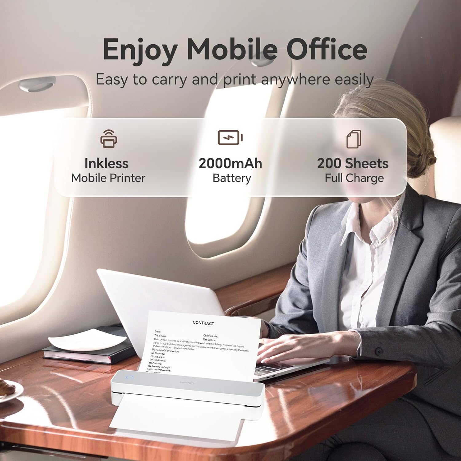 HPRT Portable Printer Wireless for Travel, Support 8.5x11 US Letter&A4 Thermal Paper, 300 DPI Bluetooth Inkless Thermal Printer, Compatible with Android and iOS Phone & Laptop, (White-Grey)