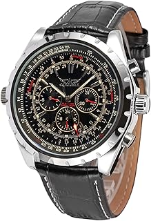 lifcasual Relógio mecânico automático masculino com pulseira de couro e exibição de data e calendário  