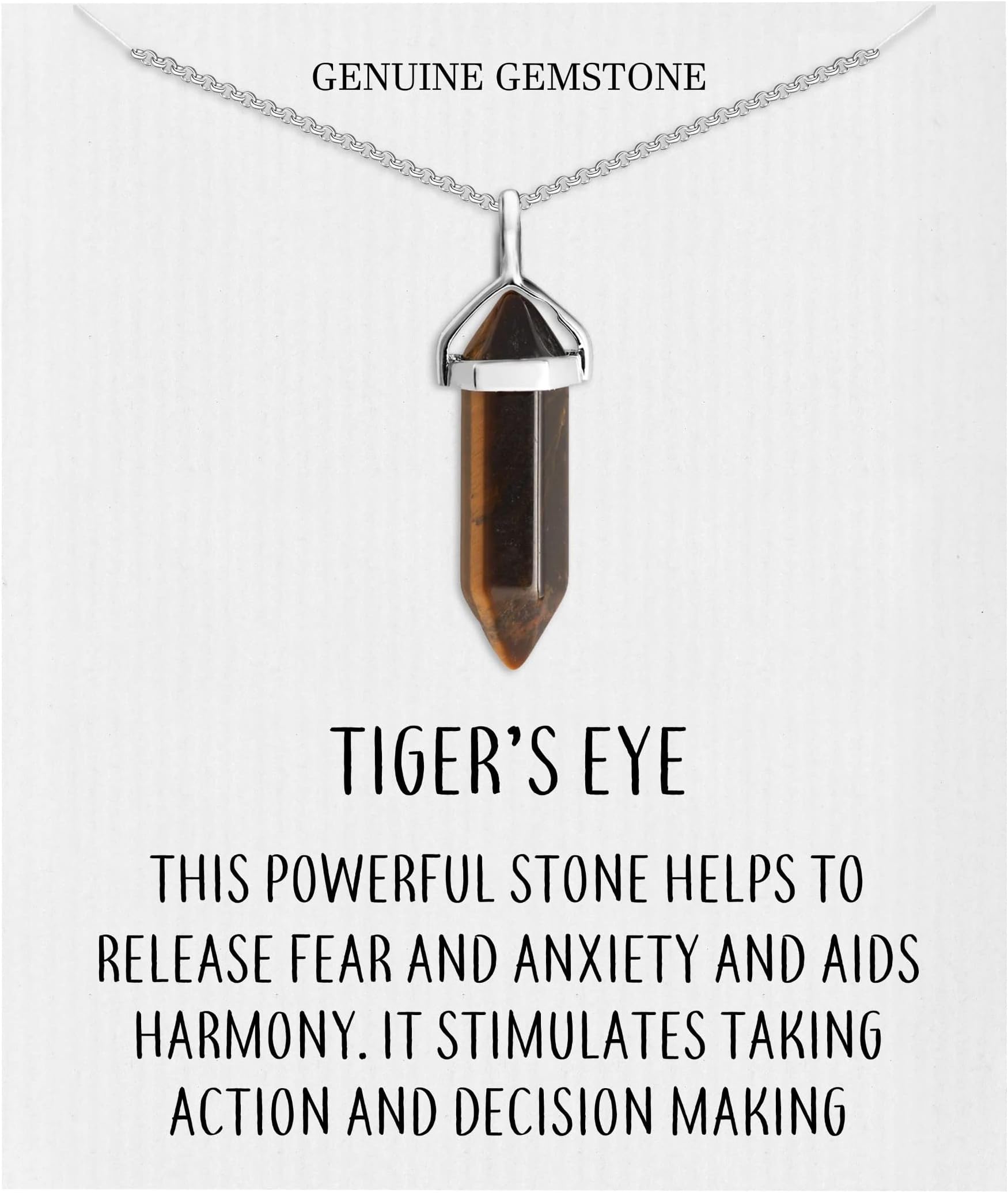 Philip Jones Tiger's Eye Gemstone Necklace with Quote Card