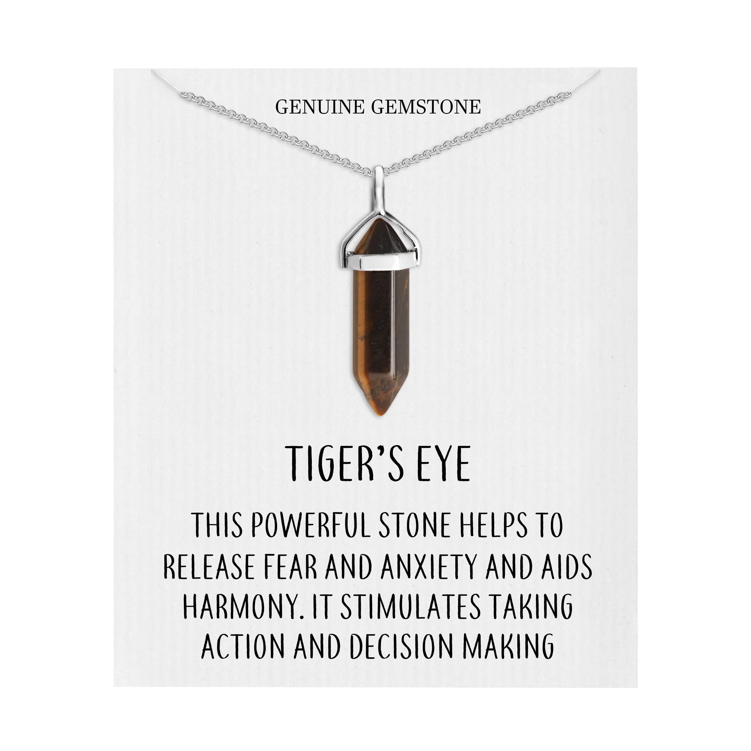 Philip Jones Tiger's Eye Gemstone Necklace with Quote Card