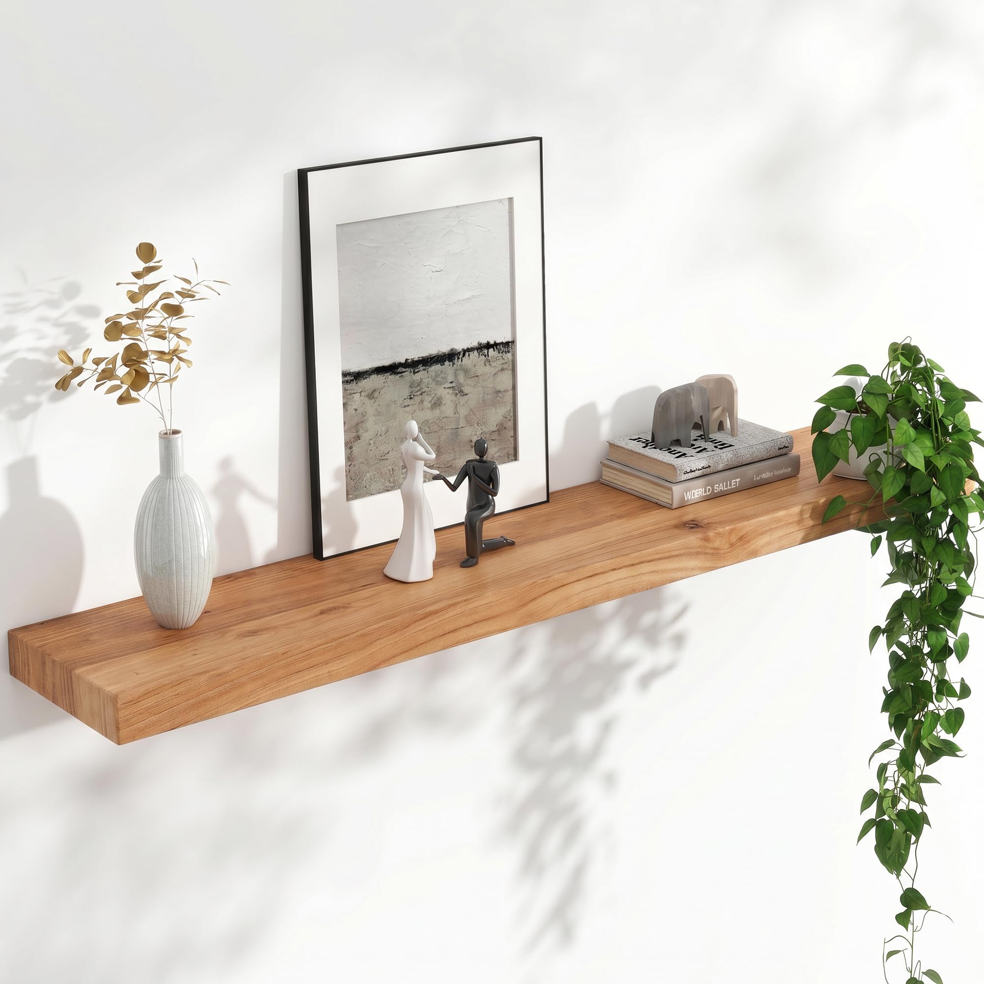 FLYJOE Floating Shelves for Wall, USA-Sourced Elm Wood 48 Inch Long Wall Shelves, Natural Wooden Mounted Picture Ledge Shelf, Nursery Book Storage Shelf Kids Bookshelf, Display Shelf for Bathroom
