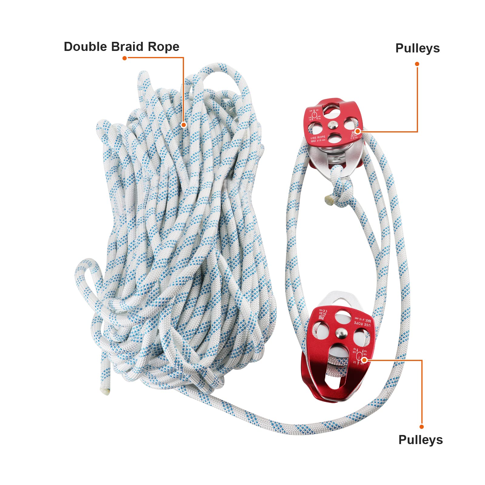Pulley Block Twin Sheave Block And Tackle 2/51/2Inch 150Ft With Braid