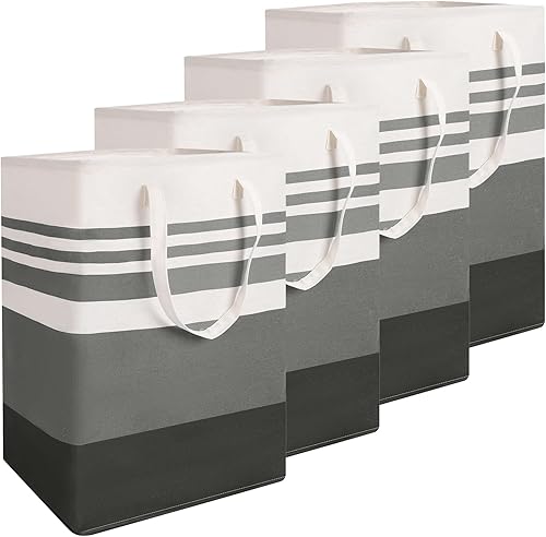 Paquete de 4 cestas grandes para la ropa sucia de 80 litros con asas largas, plegable, impermeable, cesta para ropa sucia, plegable, fácil de