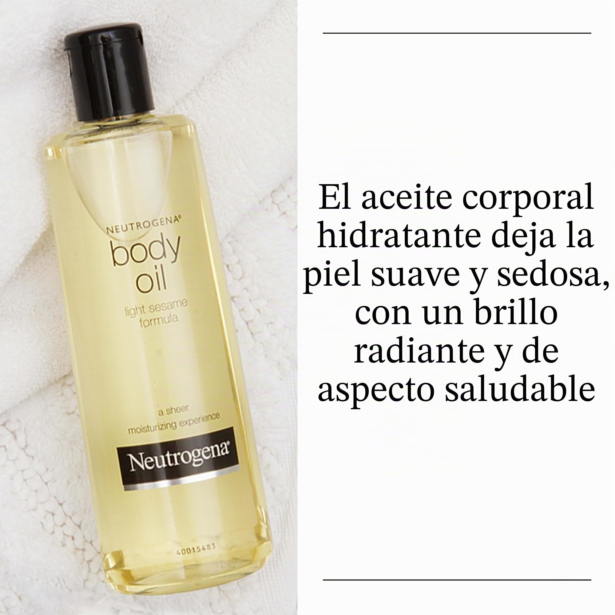 Neutrogena Aceite corporal ligero para piel seca, crema hidratante pura con fórmula ligera de sésamo, 16 fl. oz. oz