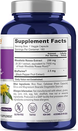 Miniatura 2 de NusaPure Rhodiola Rosea 7,500 mg 180 cápsulas vegetales (sin OMG, extracto 30:1, vegetariano/vegano y sin gluten) con bioperina