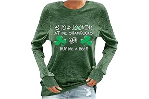 Women's St. Patrick's Day Clover Printed Sweatshirt - Shamrock Graphic Irish Long...