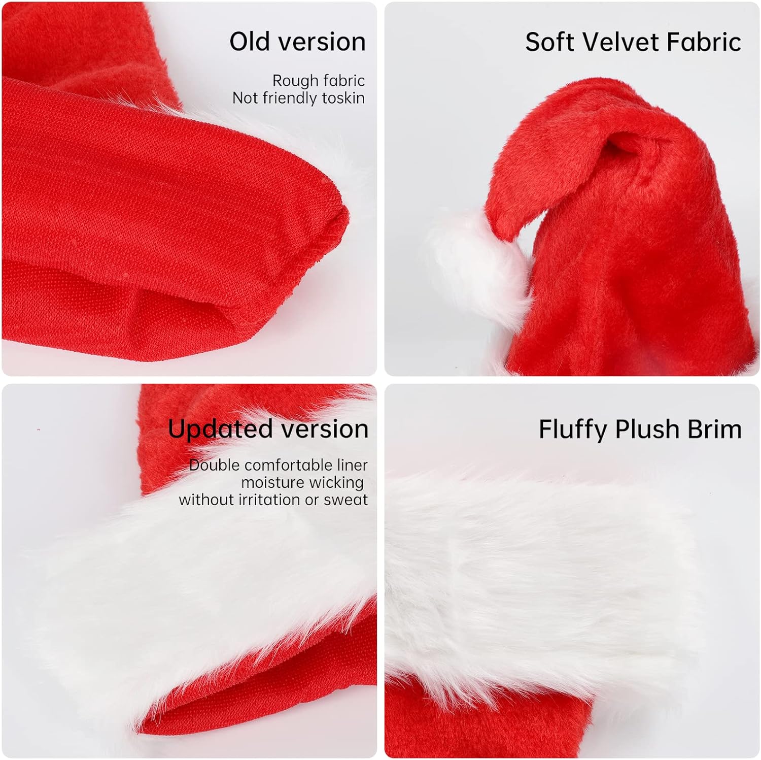Santa Hat, Unisex Velvet Comfort Xmas Hat for Adults,Christmas Hats for Christmas New Year Festive Holiday Party Supplies - Image 5