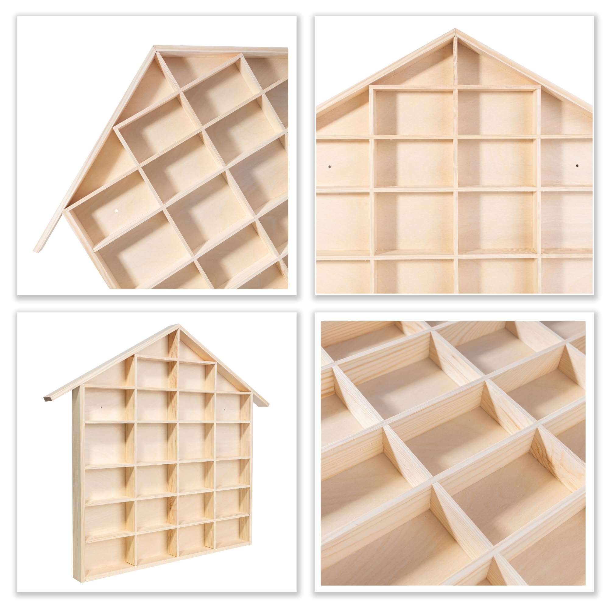 Creative Deco Bacheca da Parete Portaoggetti Scaffale Legno a Forma di Casa 56 x 50 x 3,5 cm 26 Scomparti