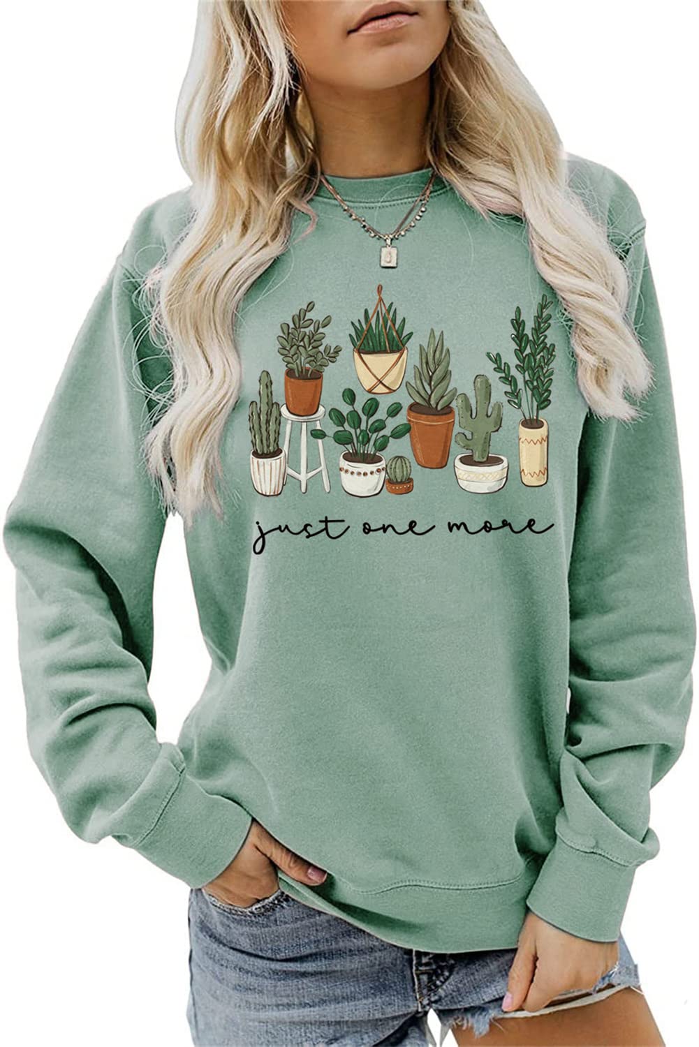 Just One More Plants Sweatshirt Womens Plants Life Shirts Gardening Pullover Shirt Long Sleeve Tops Plant Lover Gifts