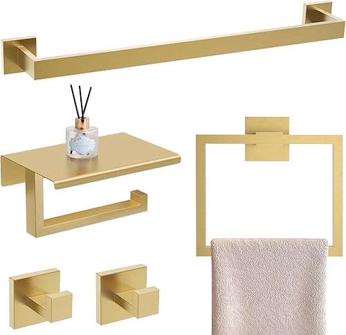 Miniatura 9 de YACVCL Juego de accesorios de baño de 5 piezas de accesorios de baño de 23.6 pulgadas, toallero, toallero, juego moderno de anillos de toalla de
