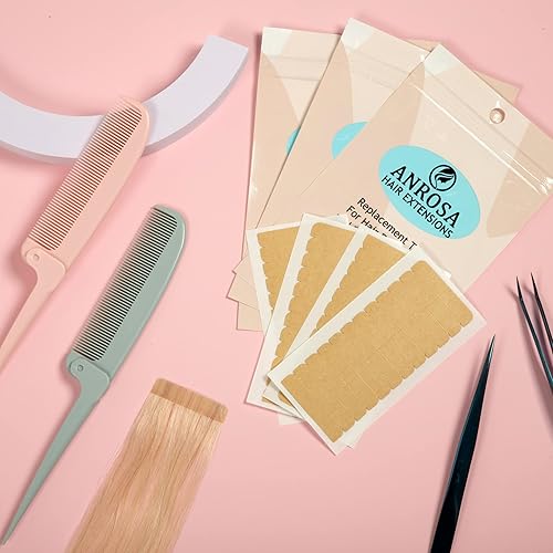 Miniatura 1 de Anrosa 120 pestañas de cinta de extensión de cabello, cinta hipoalergénica de doble cara para extensiones de cabello, precortadas, fuertes sin