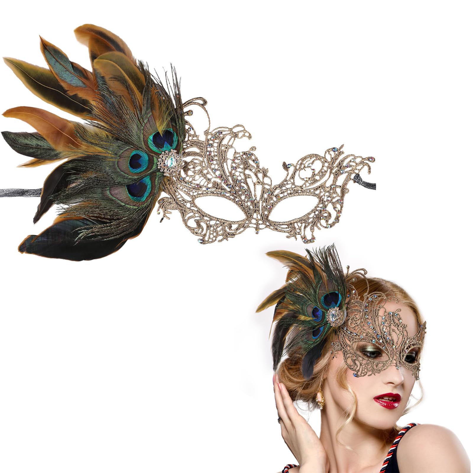 A Disfraz De Máscara De Plumas De Pavo Real Para Halloween
