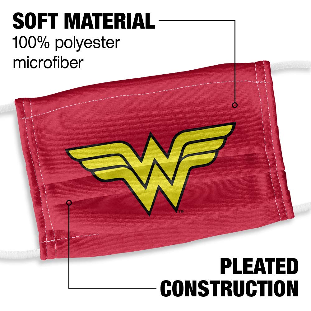 Popfunk Wonder Woman Kids Classic Logo 1-Ply Reusable Face Mask Covering with Adjustable Nose Wire