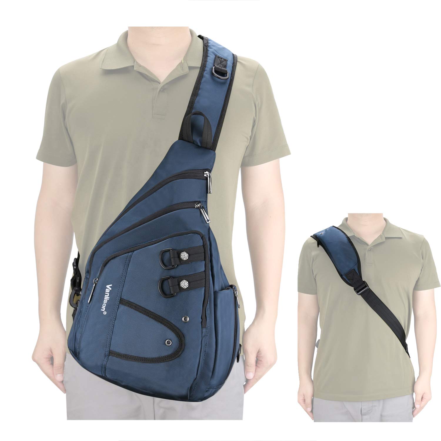 Vanlison Sling Bag Sling Backpack Shoulder Bag Crossbody Bag Men Chest Bag Man Purse Side Bag Blue