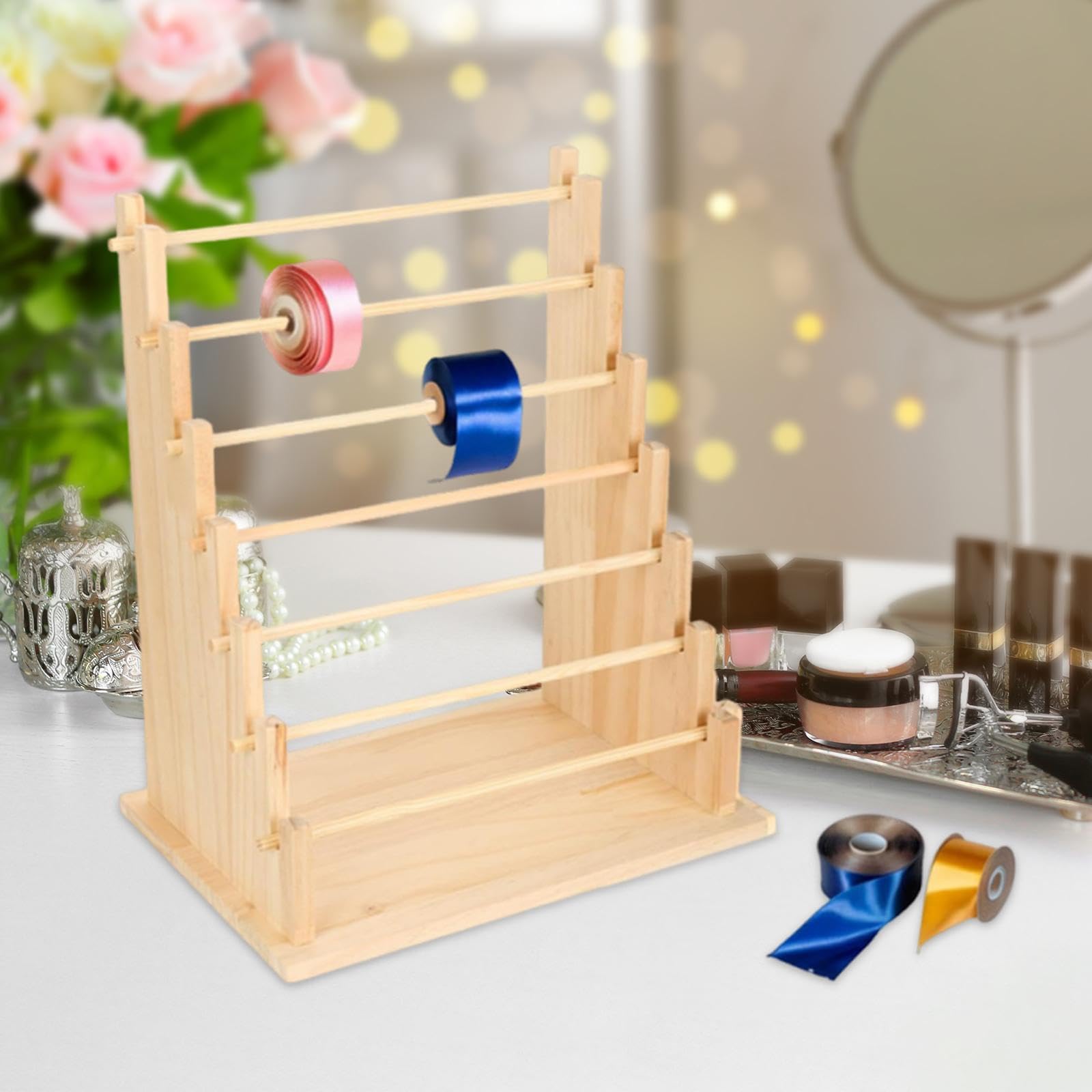 MagiDeal Organizzatore di nastri in legno, porta braccialetti, espositore per rocchetti di filo, organizer per nastri washi per confezioni regalo e negozio di