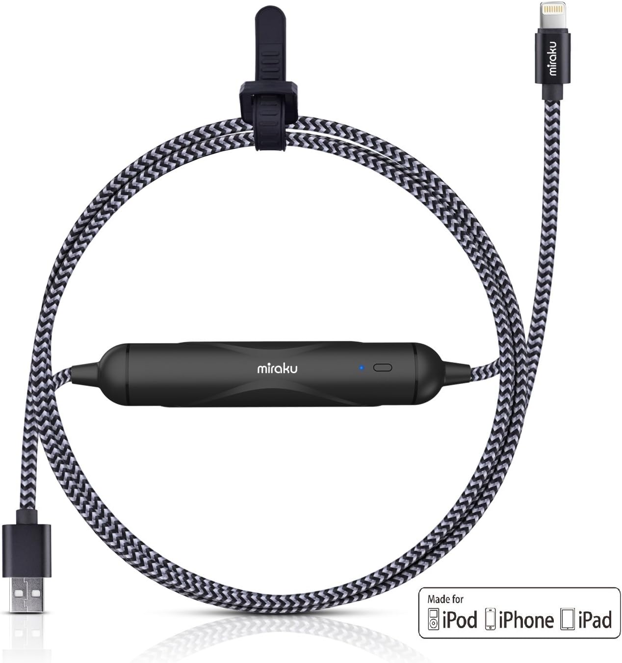 Lightning Cable iPhone Charger - miraku M8 2500mAh Portable External Battery with 4.2Ft Nylon Braided Power Cord [Apple MFi Certified],Data Sync Cable and Battery Combo for iPhone X,8,8 Plus,iPad,iPod