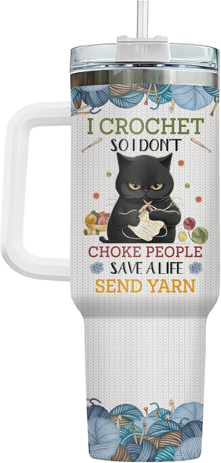 34HD Humor Black Cat 40 oz Tumbler with Handle, Cat Lover Gift image 2