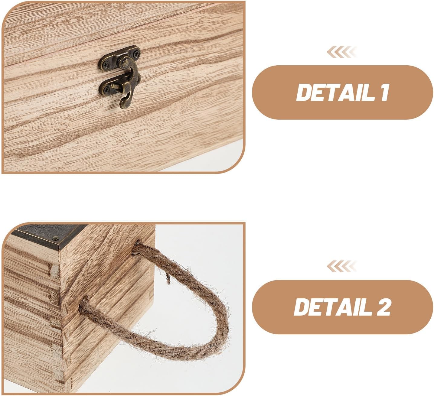 Vintage Single Bottle Wooden Wine Box with Locking Latch and Rope Handle image 3
