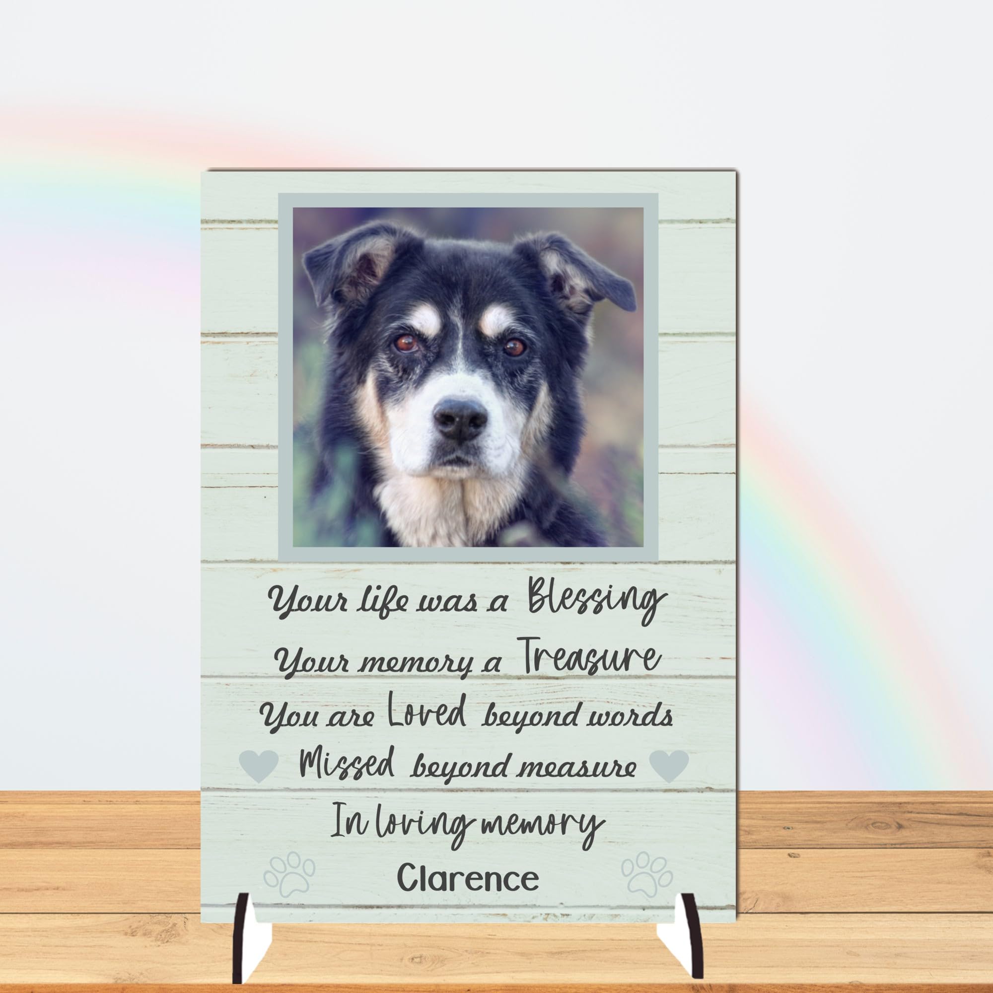 Personalised Pet Bereavement Photo Plaque 'In Loving Memory' - Custom Text, Available in MDF or Acrylic, Size 148mm x 210mm Sign for Your Dog, Cat, Horse, Rabbit, Bird (Mdf Wood A4 30cm x 21cm, Mint)
