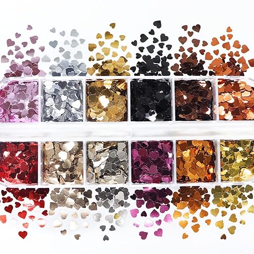 Miniatura 3 de Arte de uñas de corazón de metal, lentejuelas doradas, plateadas, copos de purpurina 3D, láser, corazón, lentejuelas brillantes, suministros de uñas