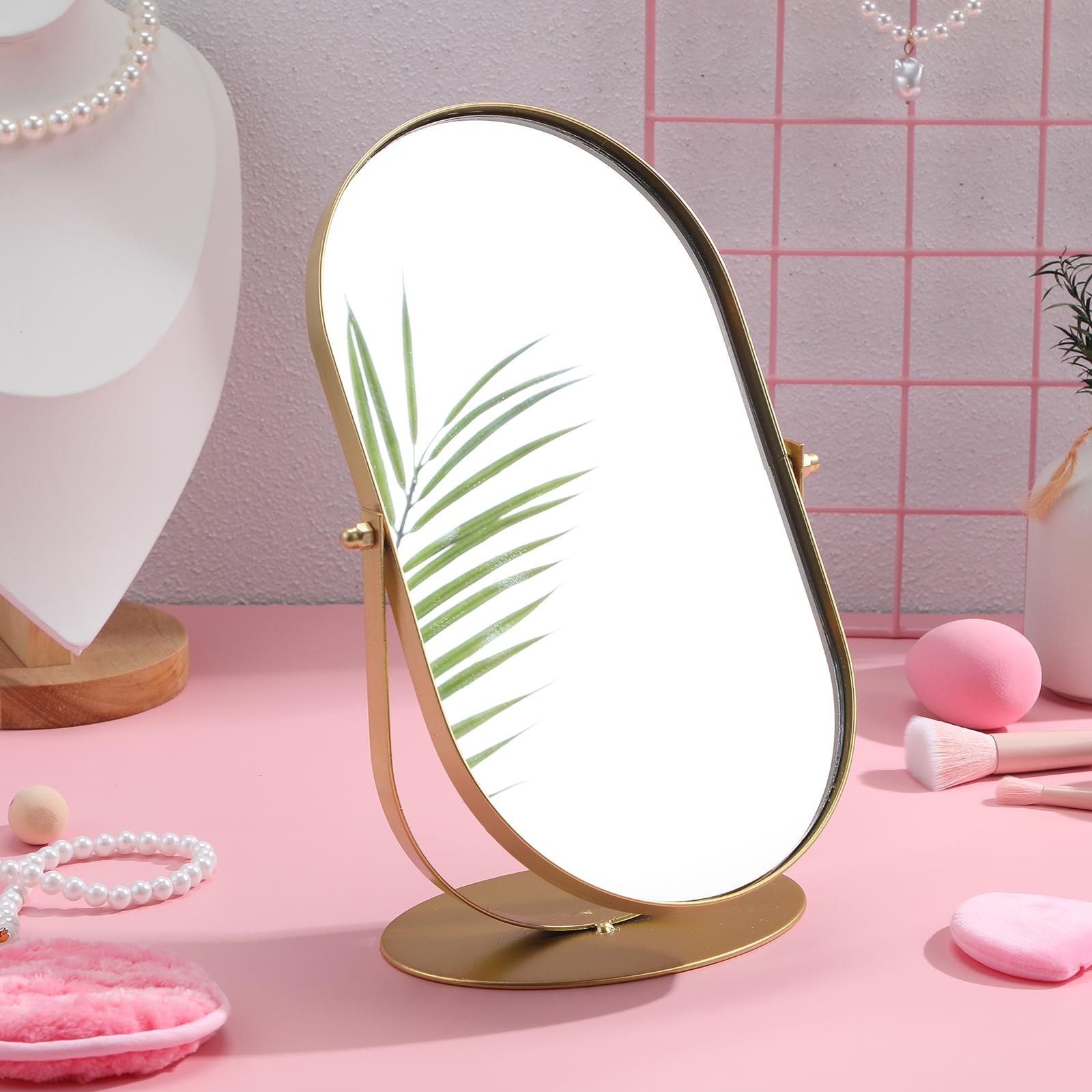 COLLBATH Specchio da Scrivania e Metallo Vintage Design Ergonomico Specchio Domestico per Bagno e Portatile