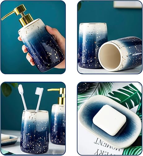 Miniatura 4 de Santentre Juego de accesorios de baño de 4 piezas, juego de accesorios de baño de cerámica de lujo con dispensador de jabón, soporte para cepillo de