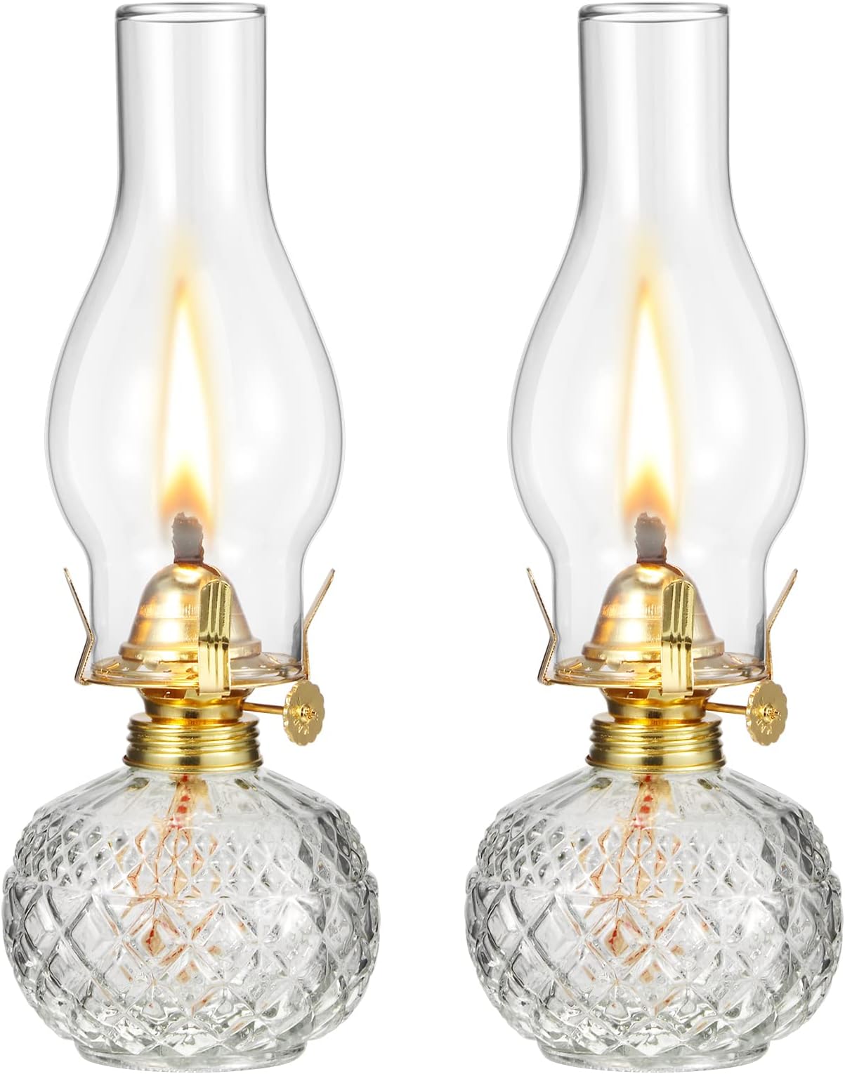 Hortsun 2 Pieces Large Chamber Oil Lamp, Vintage Glass Clear Kerosene Lamp Indoor Decorative Hurricane Lamp Oil Lantern for Tabletop Decor and Emergency Lighting, 10.62 x 3.74 Inch