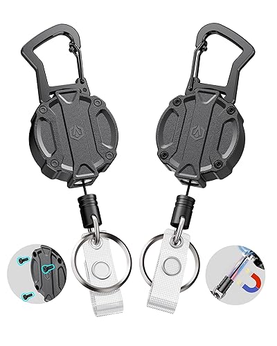 2Pack Heavy Duty Retractable Keychain, Unbreakable Embedded Body with 30.5"