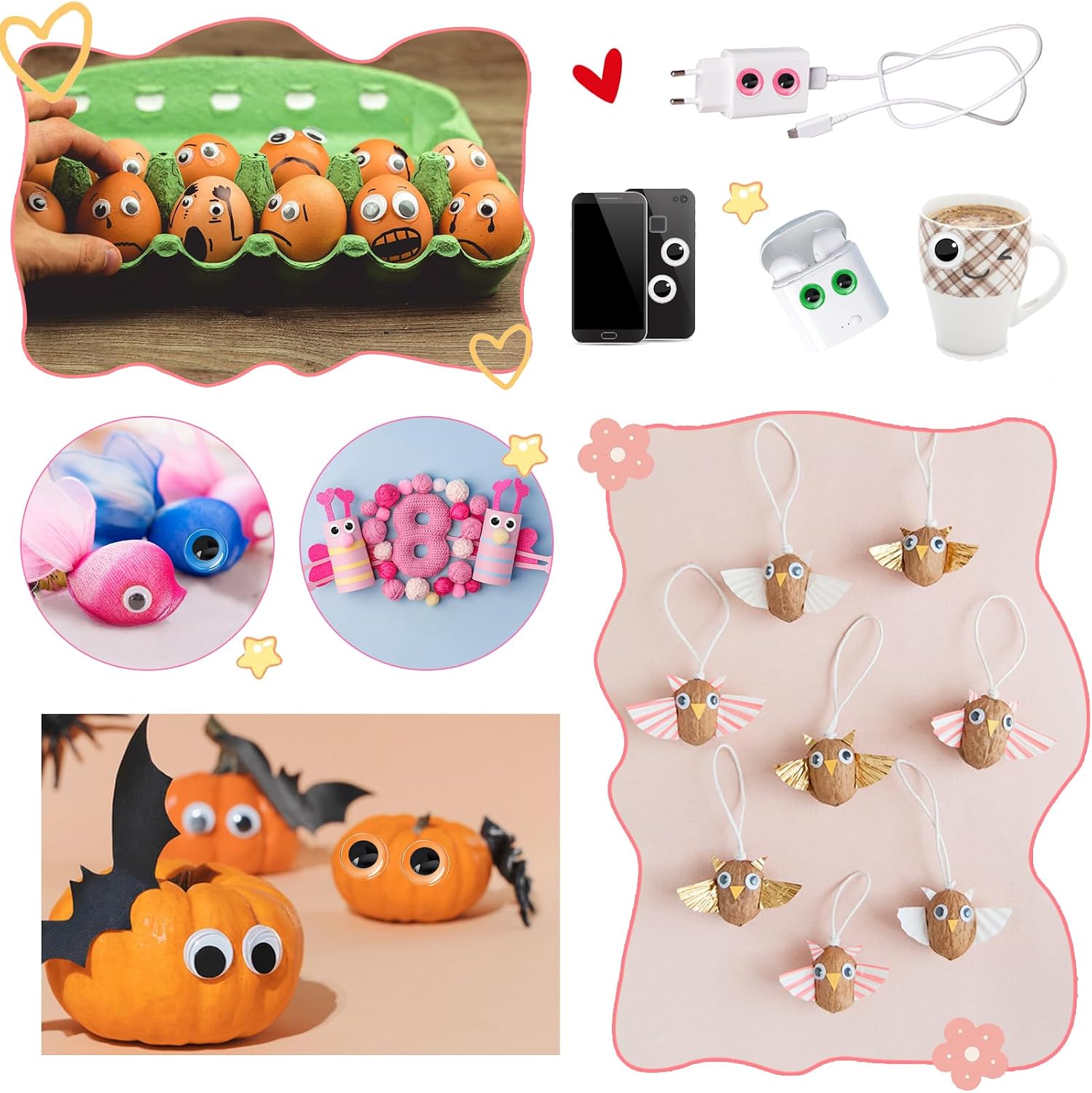 TOAOB 100pcs Wiggle Googly Eyes Self Adhesive Craft Sticker Eye 6mm to 35mm | Assorted Sizes and Colors Round Plastic Crafts Eyes for DIY Arts Crafts Scrapbooking