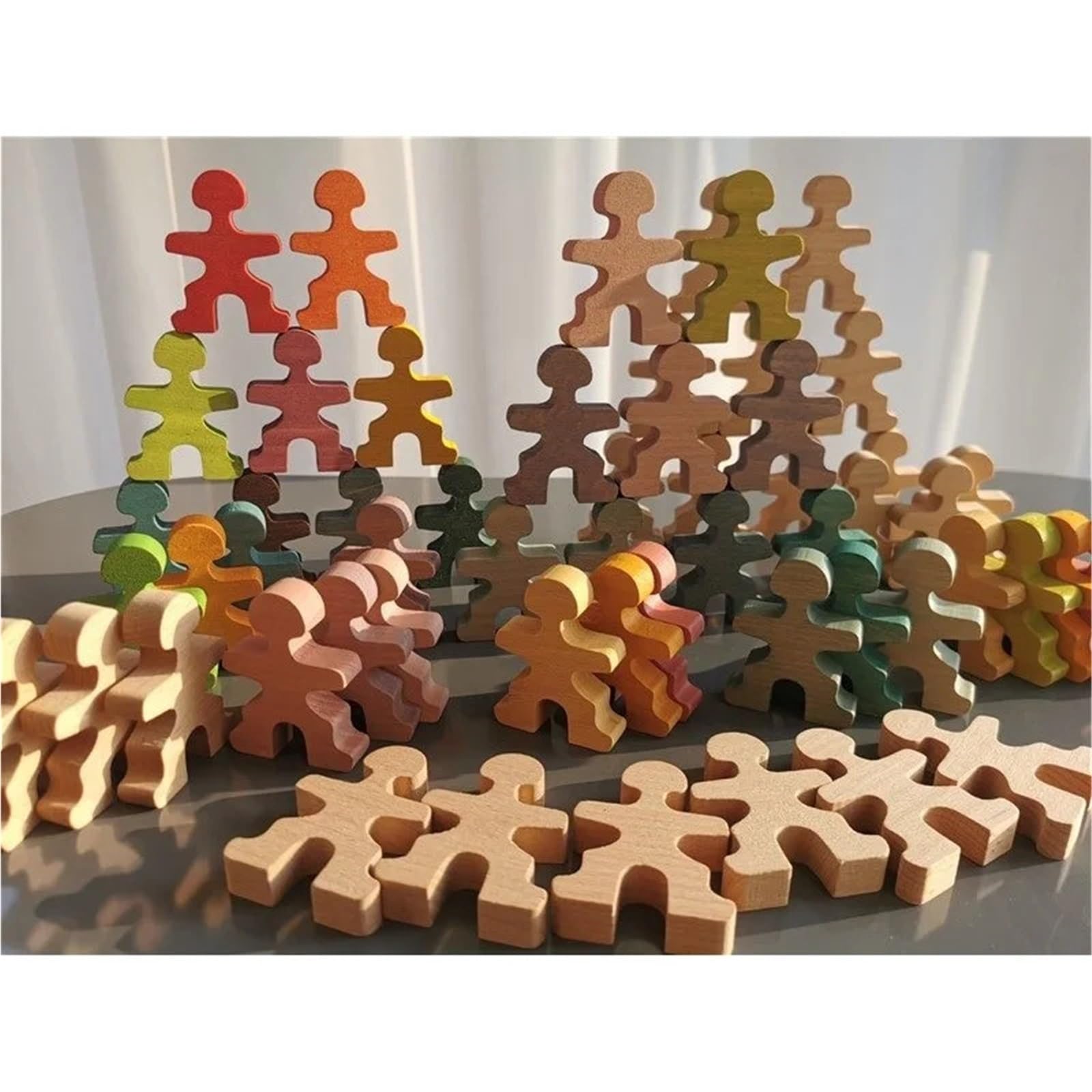 Holzfiguren Puppen Regenbogen-Holzspielzeug, stapelbare Männer, Bauset, Gewichtheben, Klammerpuppen for Kinder, pädagogisches Spiel(Rainbow 48)
