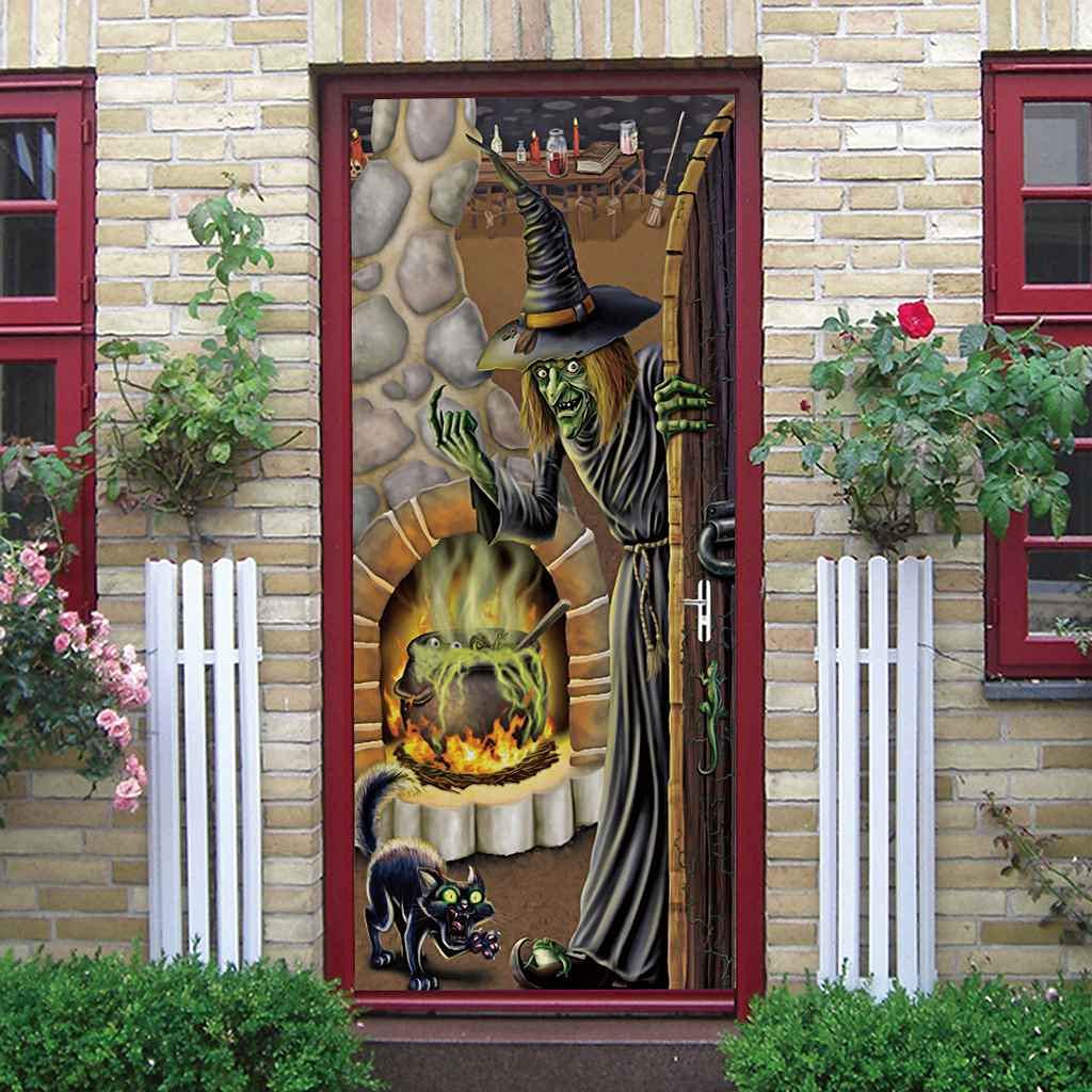 3D Porte Muraux Auto-Adhésif Stickers - Sorcière D'Halloween 95 X 215 Cm - Vinyle Étanche Porte Autocollants Pour Salon Chambre Décoration - Photos De Porte - Peintures Murales De Porte