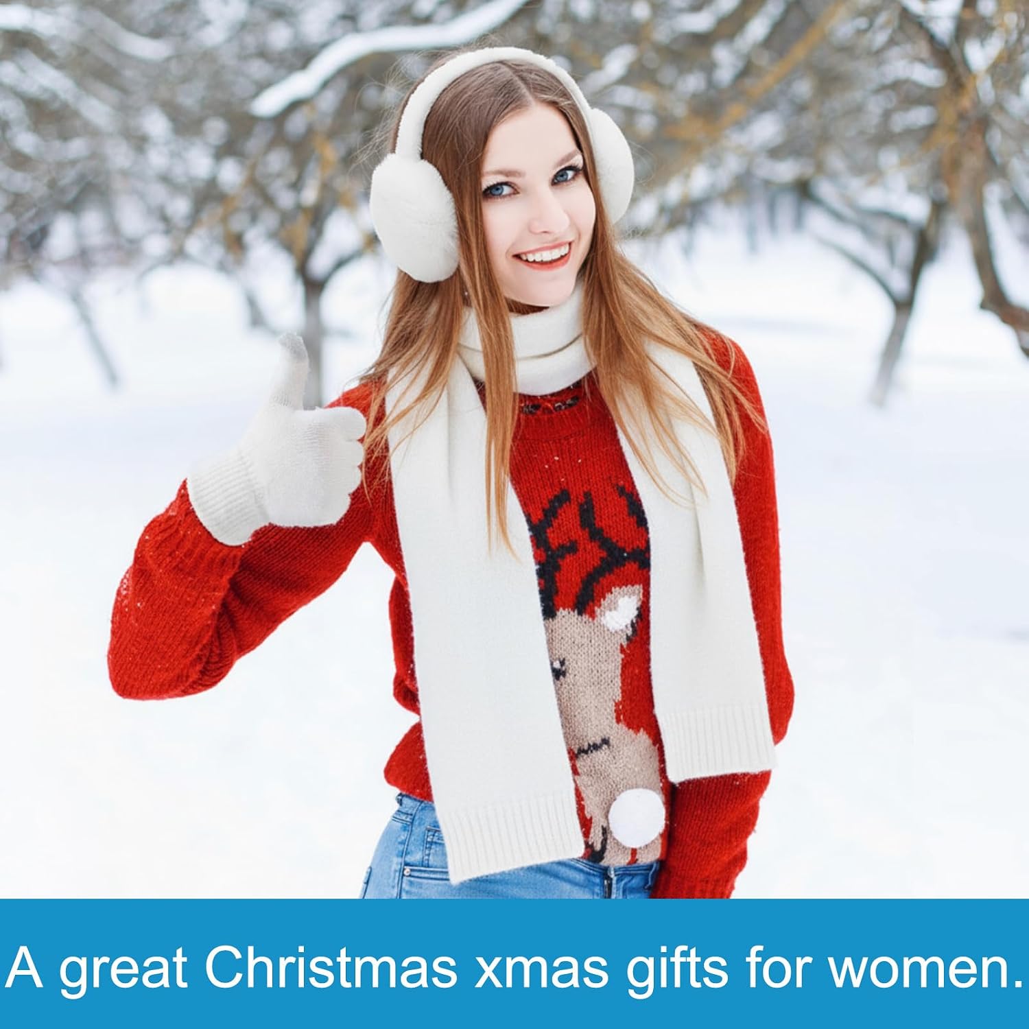 Geyoga 6 Pcs Winter Knit Set with Knit Beanie Hat Long Scarf Touchscreen Gloves Foldable Earmuff Fleece Socks for Women