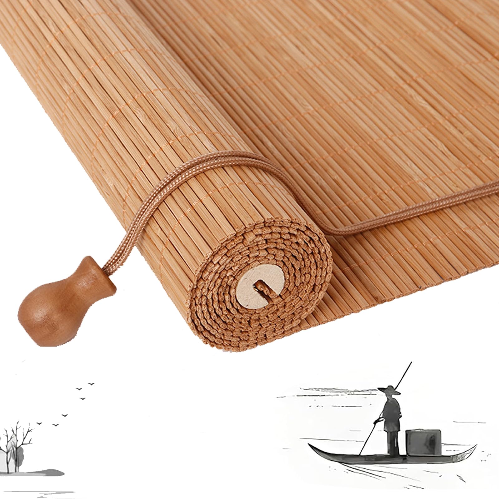 Store Enrouleur Bambou Naturel/Store Venitien Bois/Store Fenetre Occultant Exterieur,Protection Solaire Intimité Écran,pour Fenêtres/Portes,Personnalisable,Largeur×Hauteur (100cm x 230cm)