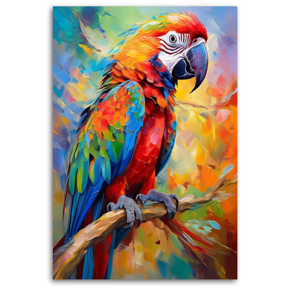 Feeby - Impression sur Toile - Tableaux Decoratifs Muraux - Perroquet Abstraction animale - 60x90 1partie - Decoration Salon - Photo sur toile Cadeau - Tableau toile pour le mur