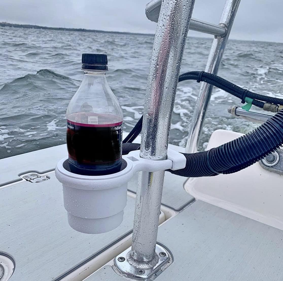 Marine Boat Cup Holder Universal Clamp-on Mount, Cuda Cup/Smart Cup Technology, Weatherproof Cup Holders for Boats, Treestands, Bikes & More fits 2 inch to 1 1/2 inch Outside Diameter