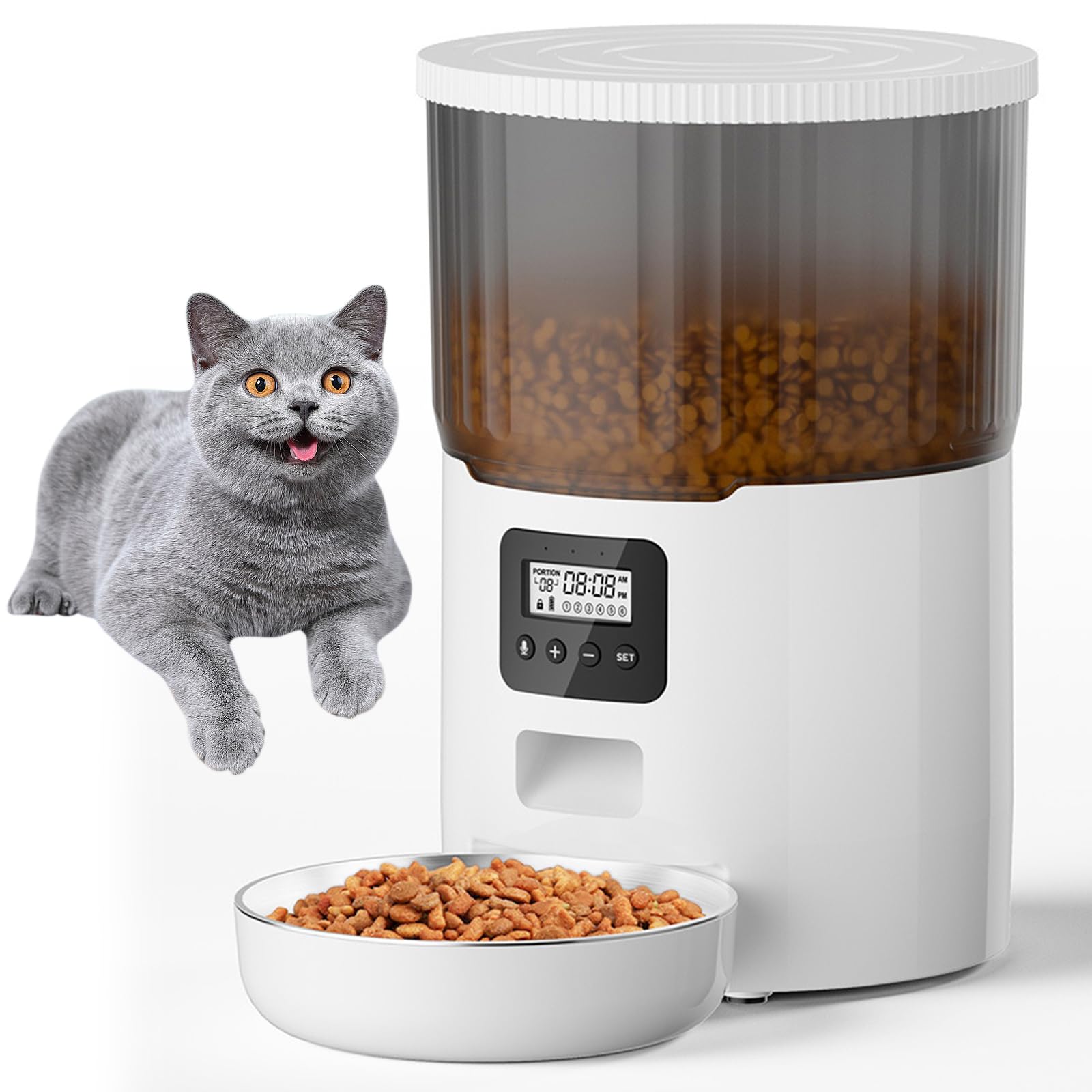 Distributore Automatico Cibo Gatti 4L 2.4G WiFi Distributore Cibo Gatti Collegare App Dispenser Cibo Gatti con Timer Programmabile 1-6 Pasti al Giorno Voce 10S,Bianca,Button
