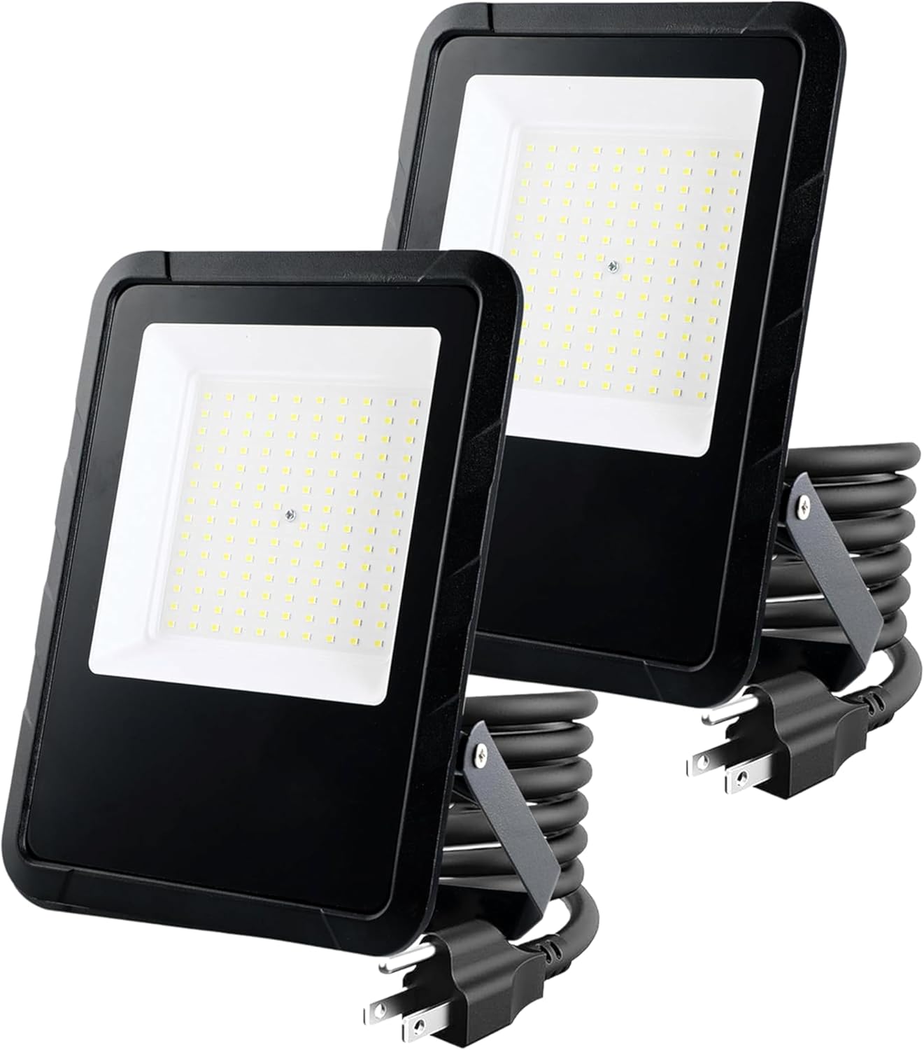 Simple Deluxe 100W Flood Lights Outdoor 2 Pcs, 10000lm Bright LED Work Light with Plug, 6500K Daylight White LED Flood Lighting, IP66 Waterproof Security Yard Lights for Yard Garage Stadium