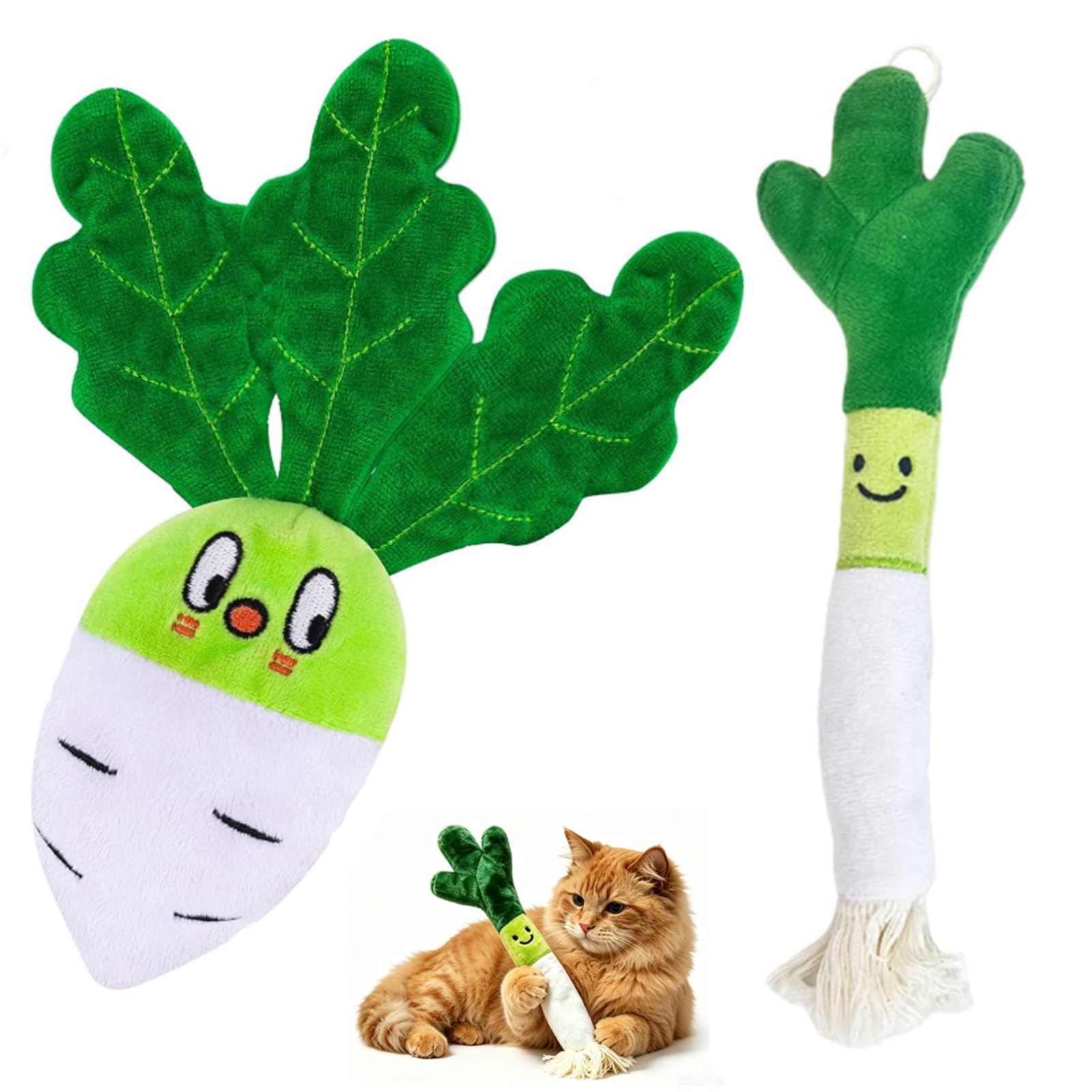 QhgPnt Catnip Toys, Interactive Cat Toys for Indoor Cats, Kitten Teething Toys and Cat Kicker Toy, for Indoor Cats & Kittens with Hanging Loop (Green Onion)