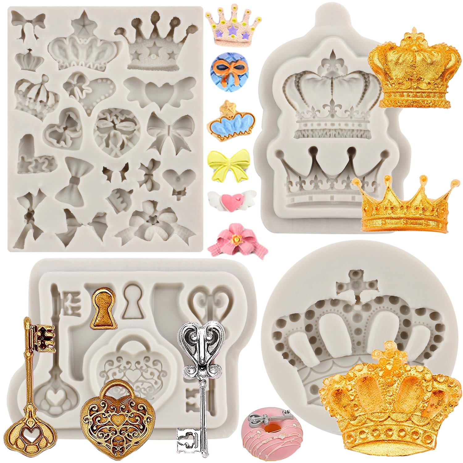 MY175CK Set Di 4 Stampi In Silicone Per Torta: Cornice, Corona Di Rose, Gemme E Fiori – Per Fondente, Cioccolato, Pasta Di Zucchero