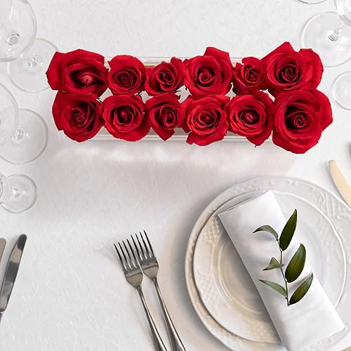 Miniatura 8 de Jarrón rectangular de acrílico transparente para centro de mesa, 12 pulgadas de largo, moderno diseño floral para interiores, hogar, boda, comedor,