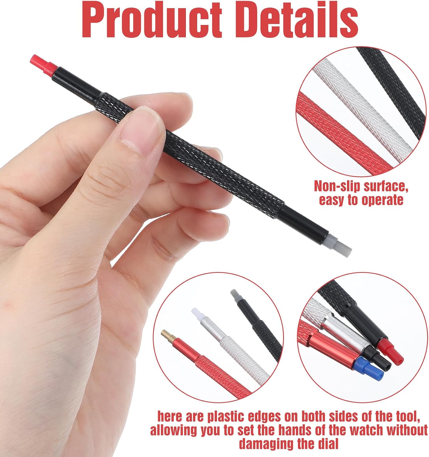 8 Pcs Watch Hand Removal Tool, Professional Watch Hand Setting Tool & Removal Tools with Metal Hands Pressers, Pusher & Red Lever Remover for Watchmakers (Red)