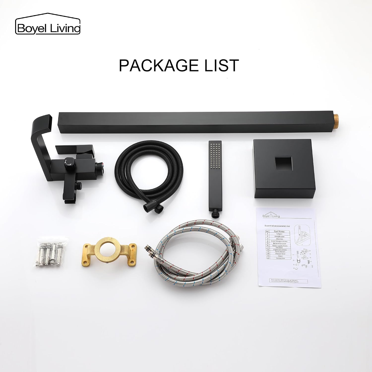 Freestanding Bathtub Faucet Floor Mount Tub Filler Faucet with Handheld Single Handle Waterfall Faucet Set with Stainless Steel Water Supply Pipe, Matte Black
