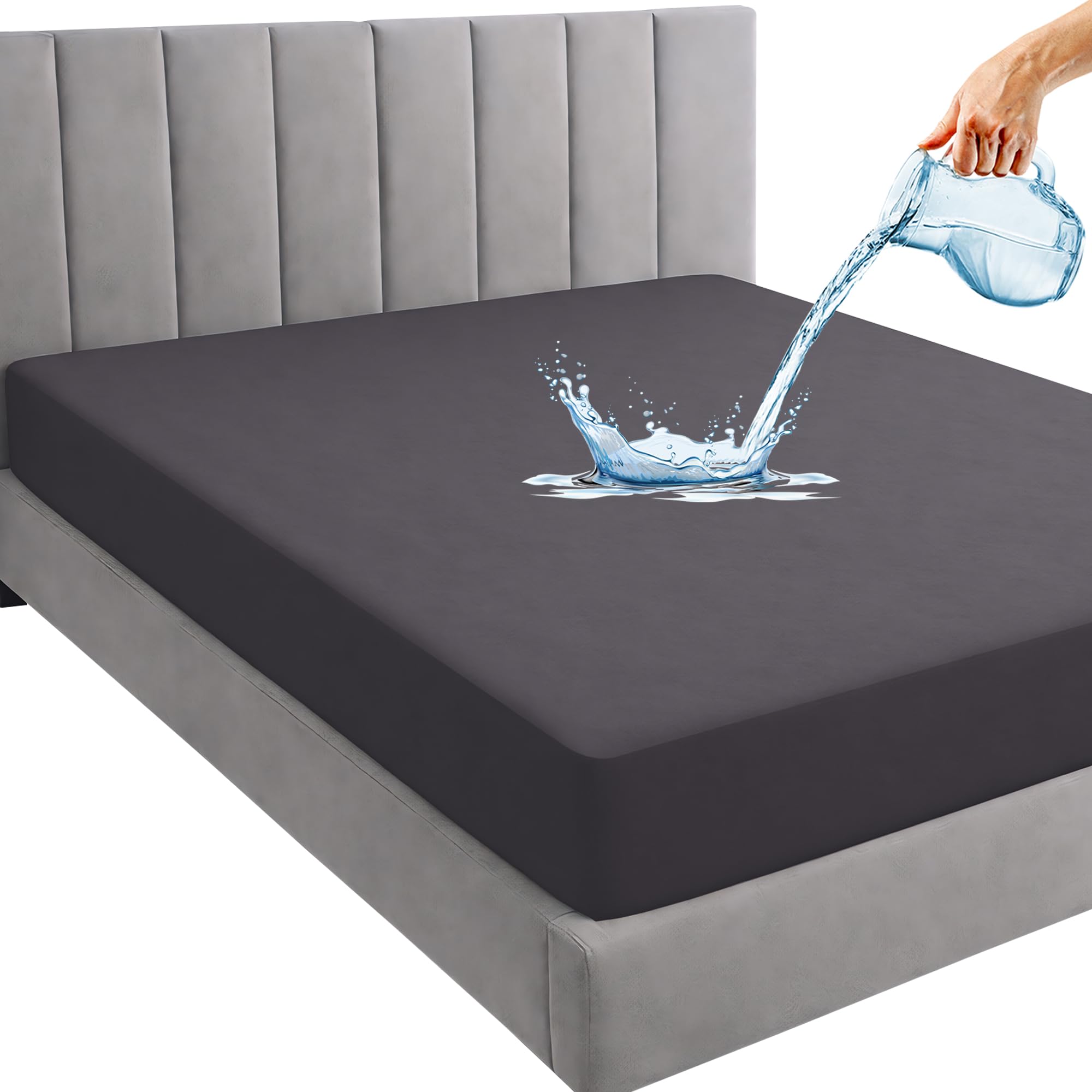 Mattress Protector 100% Waterproof Cotton Feel Terry Ultra Soft Bed Cover | Breathable & Hypoallergenic Mattresses Cover | Queen Size (78x60 Inch/6.5x5 Feet) – Grey, Pack of 1