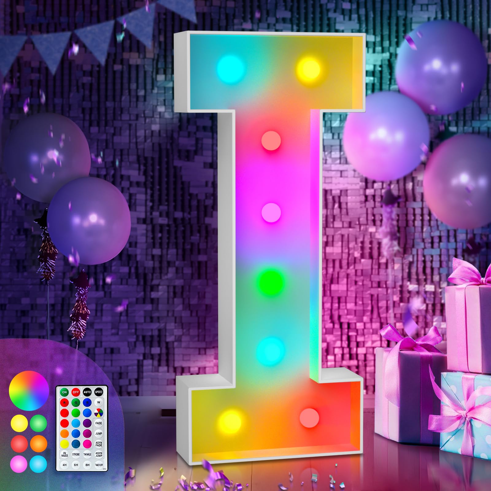 imprsv 3FT Colorful Marquee Light Up Letters I, 18 Colors Light Up Letters Alphabet Sign with Remote, One Letters First Birthday, Large Letters for Birthday Engagement Anniversary Wedding Party Decor