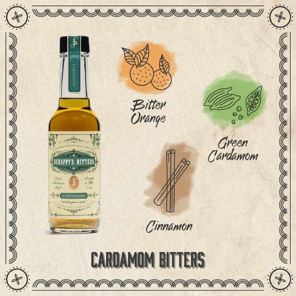 Scrappy's Bitters - Cardamom, 5 oz - Organic Ingredients, Finest Herbs & Zests, No Extracts, Artificial Flavors, Chemicals or Dyes. Made in the USA!