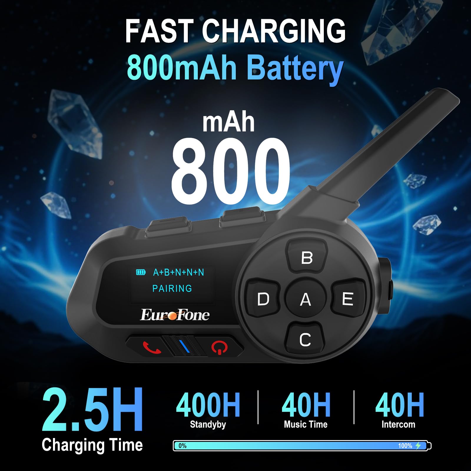S6-1200-A Casque Bluetooth pour moto 1200 m 2 personnes Full Duplex interphone sans fil pour moto Connectez jusqu'à 6 conducteurs pour la moto, le ski et l'escalade