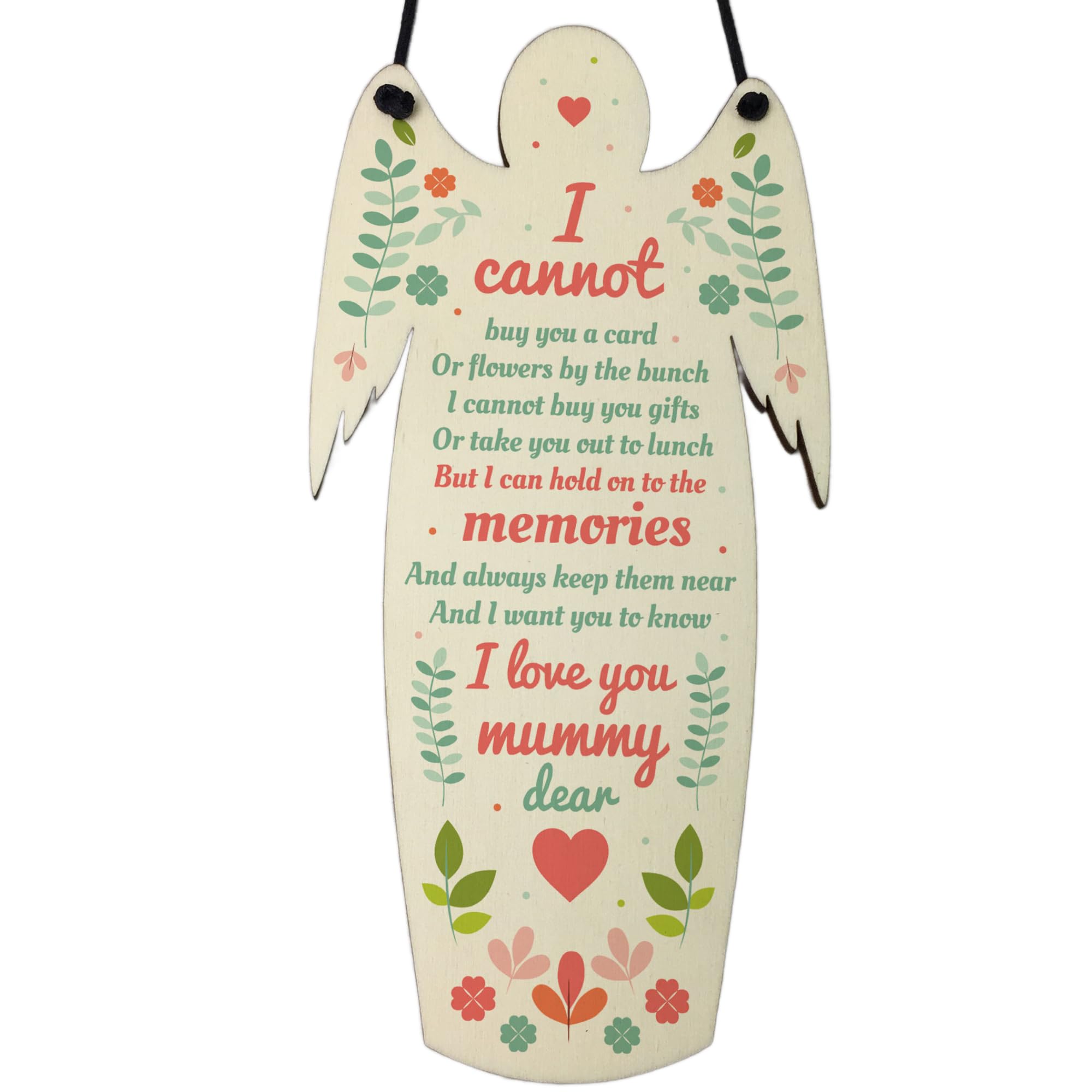 Red Ocean Mummy Dear Grave Hanging Wood Angel Plaque Loving Memory Family Mum Bereavement Gift