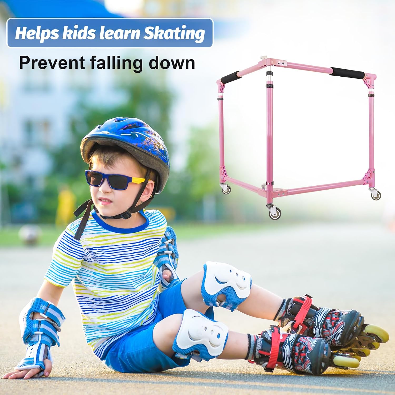 GanFindX Folding Skater Aid for Kids Roller Skating, Roller Skate Trainer for Kids Toddler Adjustable Height Training Walker