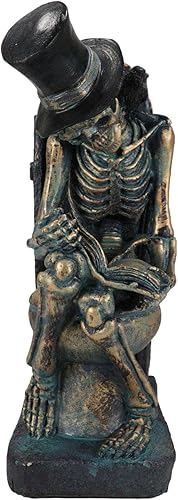 Miniatura 3 de Ebros Gift Eternal Afterlife Esqueleto estreñido con sombrero de copa y cuervo sentado en el inodoro RIP cementerio mientras lees estatuilla de
