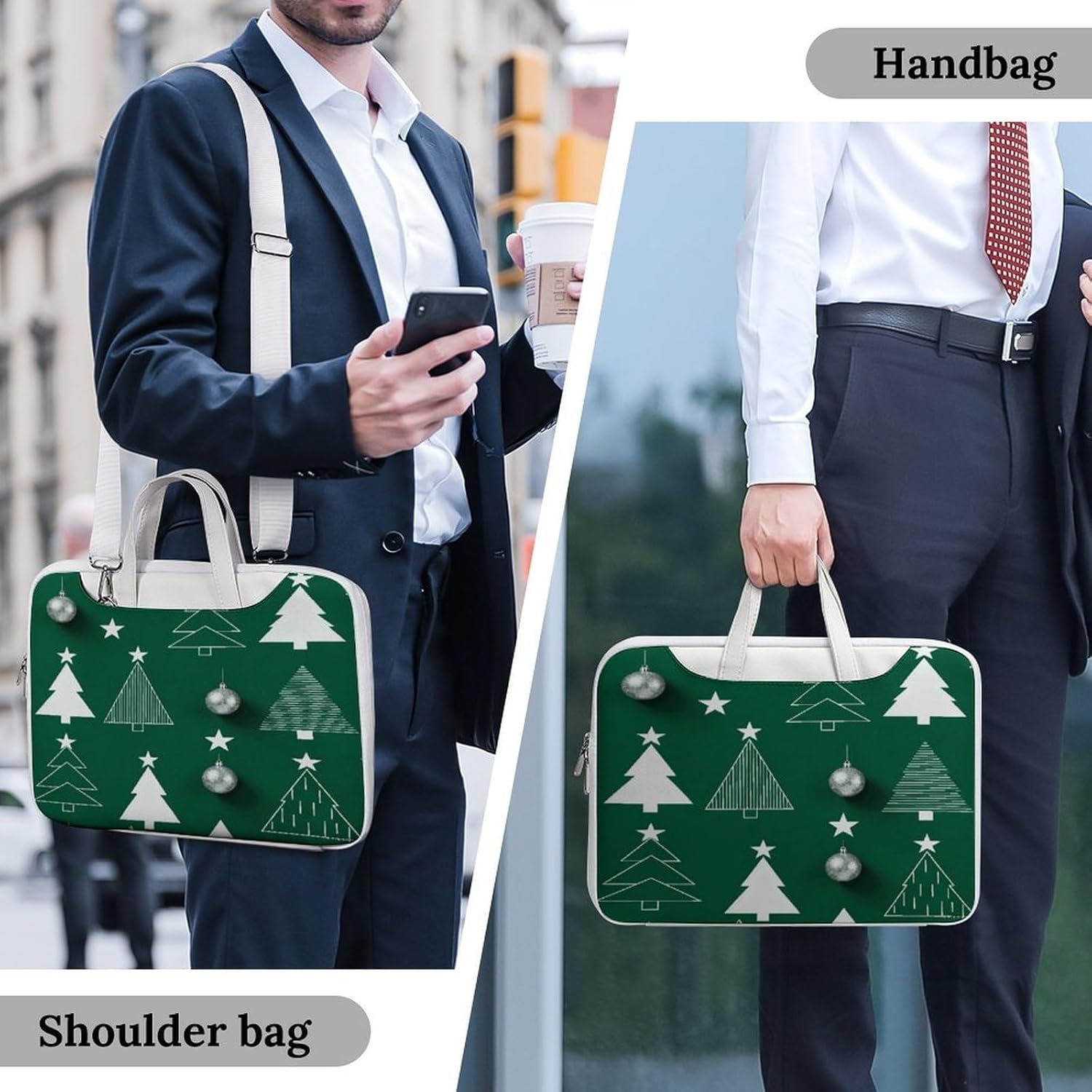 Modern Christmas Rhythm 37x28cm White-style Laptop Bag Leather Tablet Computer Briefcase Large Capacity Work Business Tote Bags for Office